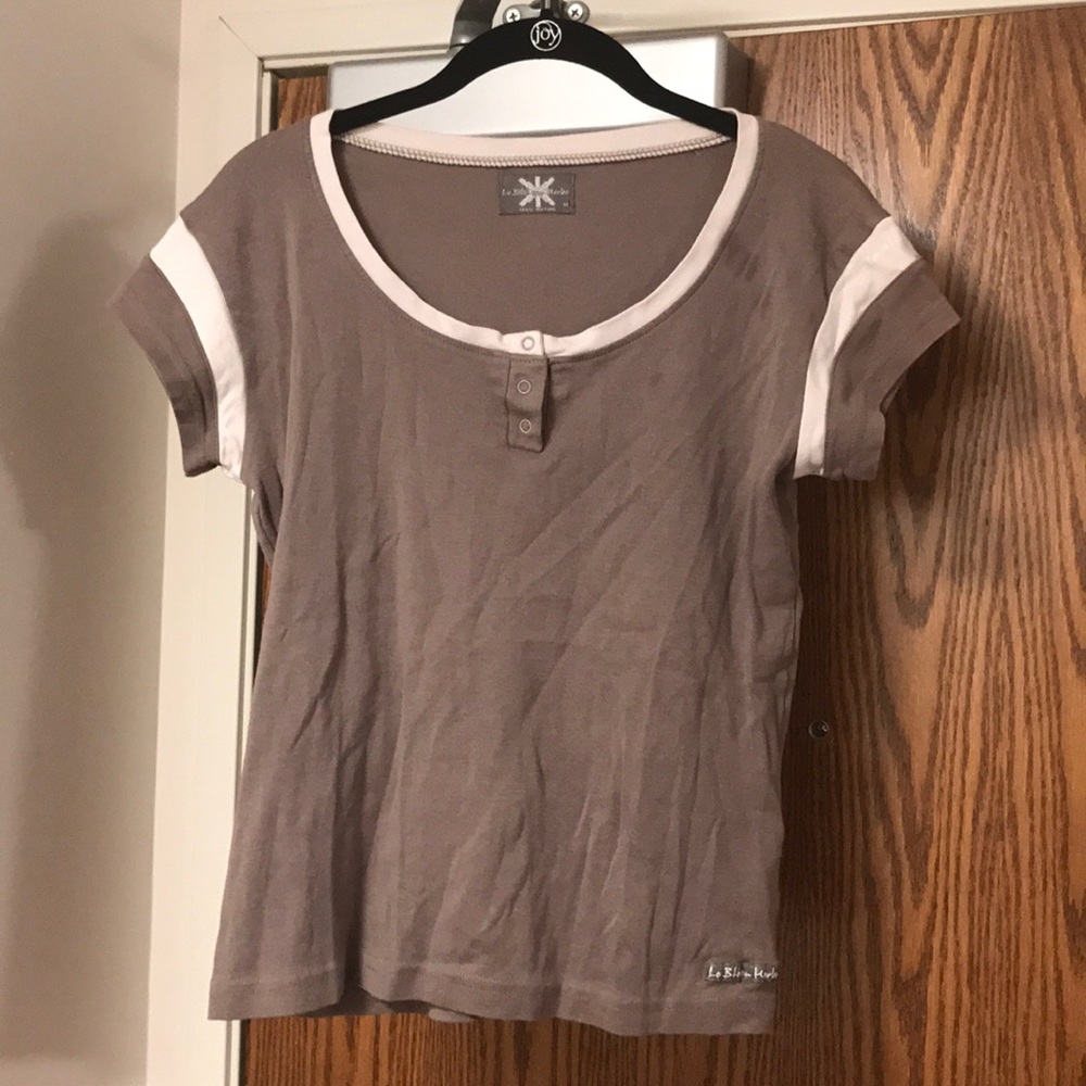 brown w white striped top from France